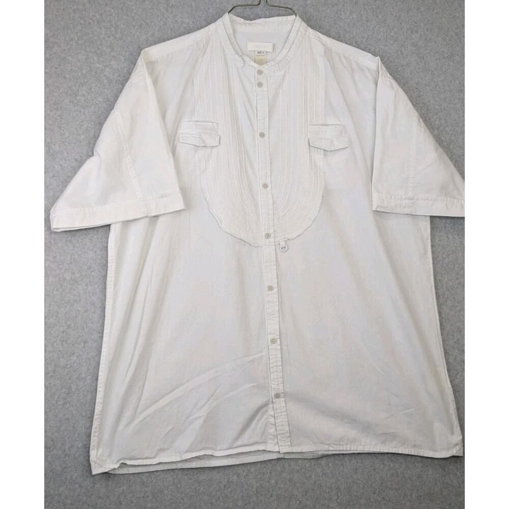 Diesel Mens Button Up Shirt SZ LG White Short Sleeve Mandarin Collar Rockabilly